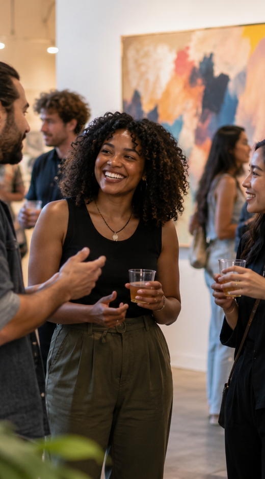 Adults looking at art together at a gallery